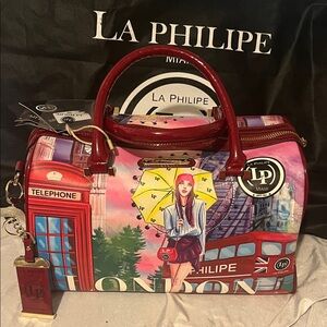 New with Tags La Phillipe Multicolor London Print Handbag